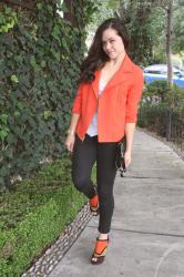 Orange jacket. Orange jacket.