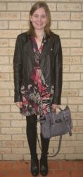 French Connection Printed Dress, Jeanswest Leather Jacket, Mulberry Alexa, Asos Aggie Boots