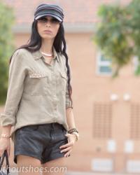 MILITARY + BLACK LEATHER CAP