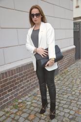 WHITE COAT & SNAKE LEATHER PANTS