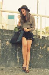 Lace shorts & green blouse