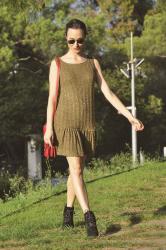 Lips in red & dress in brown