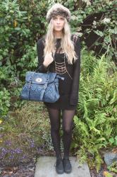 studded bag & fur headband