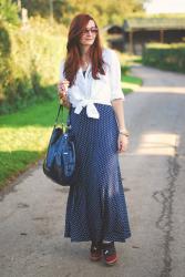 Polka Dot Maxi and a Knotted Shirt