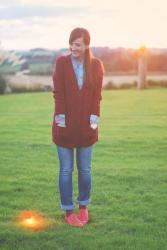 Cozy Oxblood Cable Knit at Sunset