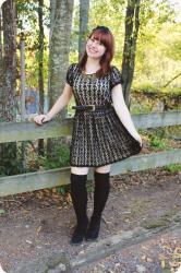 Black Lace Dress & Knee Socks for an Anniversary Outing