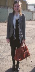 Grey Zara Blazer, French Connection LBD, Asos Ankle Boots, Balenciaga Work
