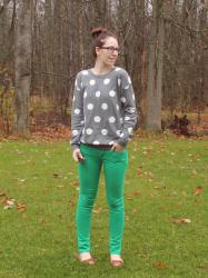 Polka-dot sweater.