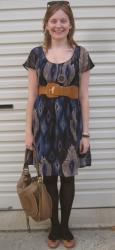 Aztec Print Dress, Tan Accessories, Chloe Marcie Hobo, Marc By Marc Jacobs Flats