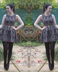 Dahlia Tapestry Dress / Gothic Heart Necklace