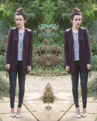 Spiked Shoulder Blazer / Metal Toe Cap Heels