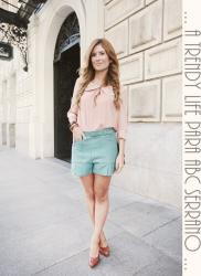 SHORTS & PINK BLOUSE