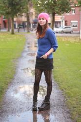 Fluffy Pink Beanie and Printed Tights