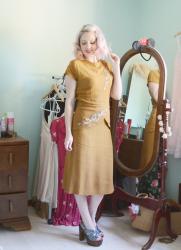 dumplings, tea, and a vintage mustard beaded dress