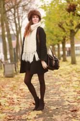 Cable Knit, Skater Skirt, Fur Hat