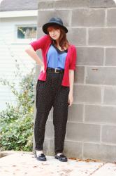 Polka Dot Pants, Loafers, & a Short Sleeved Red Cardigan