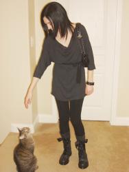 Outfit Featuring Michael Stars Sheer Jersey Dolman Drape Neck Top & Dr. Martens Triumph Boots