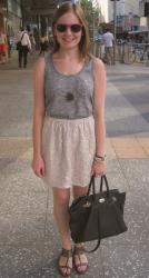 Jeanswest Grey Panel Tank, Cotton On Metallic Lace Skirt, Silver Sandals, Marco Tagliaferri Bag