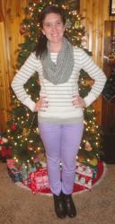 Striped Sweater, Purple Pants and a Chunky Scarf
