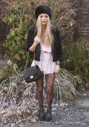 fur, DIY dress & quilted handbag