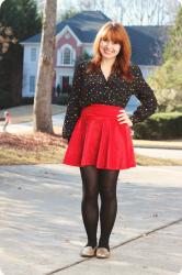 Colorful Polka Dots & a Red Velvet Skirt