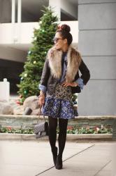 Fur Collar and Blue Frill Skirt