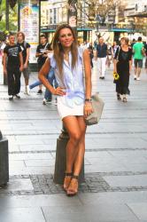 Belgrade / Light blue shirt and mini skirt