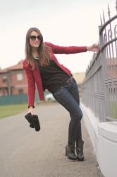 Red Jacket, Jeans and Jeffrey Campbell