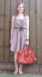 Vero Moda Brown Belted Dress, Asos Sandals, Balenciaga Rouille Work