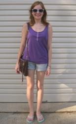 Purple Singlet, Printed Shorts, Rebecca Minkoff MAC