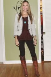 LOFT MAROON RUFFLE TANK & KNIT BLAZER