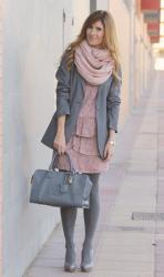 PINK DRESS AND GREY BLAZER