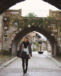 Leather skirt.