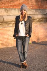 Favorite jacket and boyfriend's jeans. 
