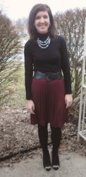 Heather's OOTD: Burgundy Pleated Skirt (and some static)