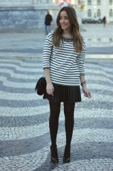 Pleated Skirt & Striped Shirt
