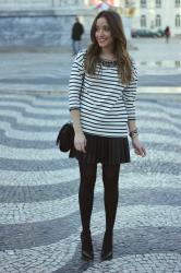 Pleated Skirt & Striped Shirt