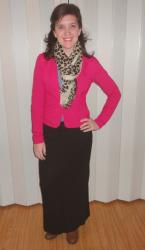 Pinspiration Week Day 3: Hot Pink Blazer, Maxi Skirt, Leopard Scarf