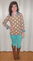Pinspiration Week Day 5: Polka Dot Sweater, Teal Jeans, Pearls