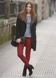 Red pants and geometric print