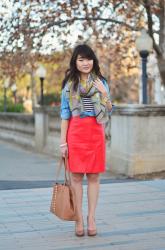 5 Ways To Wear A Red Skirt :: FOUR Knotted Striped Red