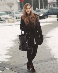 White dress and burgundy ankle boots
