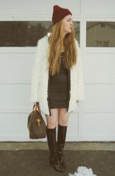leather overall dress.