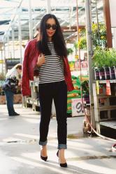 Garden Shopping: Striped Tee + Red Leather Jacket