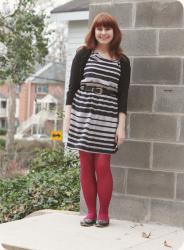 Striped Dress and Bright Pink Tights