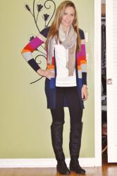 COLORFUL COLORBLOCK CARDI & OTK BOOTS