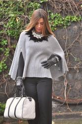 Grey cape and feathers necklace