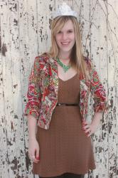patterned blazer & a tinfoil tiara