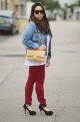 Denim,Beige and Red 