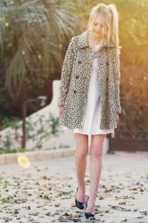 Snow Leopard: White Dress, Patent Pumps, & Leopard Coat